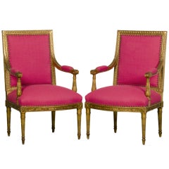 A pair of Louis XVI style gold leaf fauteuils from France c.1890