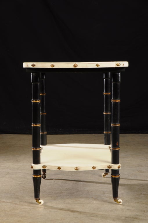 Art Deco Period Vellum and Ebonized Two-Tier Vintage French Table, circa 1930 In Excellent Condition In Houston, TX