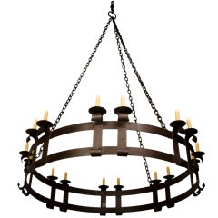 Enormous Sixteen Light Iron Chandelier with Forged Chain, France c.1900