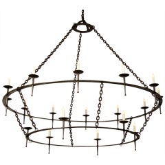 Striking Two Tier Iron Chandelier from France ca. 1920