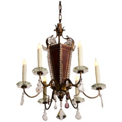 A Vintage Tole Chandelier With Crystals From Italy C.1940