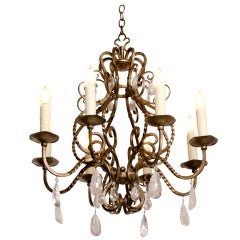 Eight Arm Painted Iron Chandelier with Rock Crystals, France c.1970