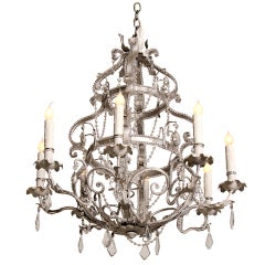 A Vintage Painted Iron And Crystal Chandelier Found In France