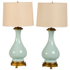Pair of Elegant Celadon Colored Lamps from France ca. 1890