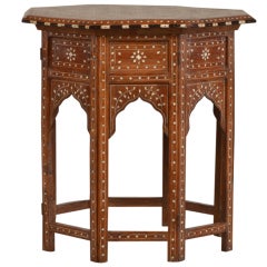 Moorish Octagon Walnut Table Inlaid with Camel Bone, Damascus, Syria c. 1880