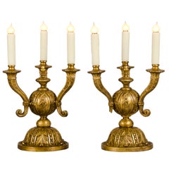 Pair of Regence Style Three Arm Candeleabra Lamps from France