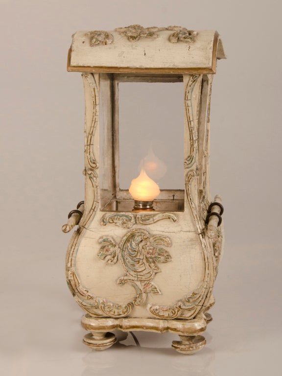 French Louis XV Style Painted and Carved Wood Sedan Chair Lamp ca. 1830 