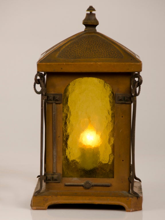 Antique French Art Nouveau Period Copper Table Top Lantern circa 1900