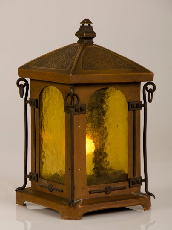 Antique French Art Nouveau Period Copper Table Top Lantern circa 1900