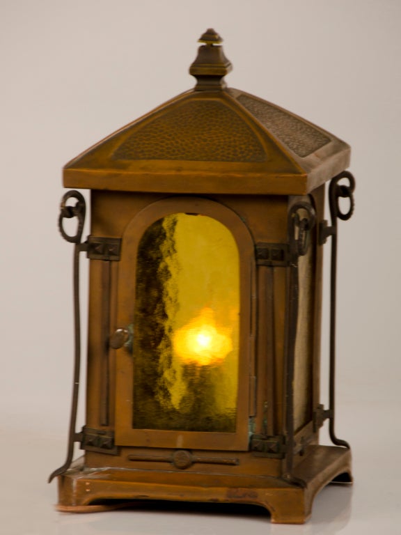 Antique French Art Nouveau Period Copper Table Top Lantern circa 1900