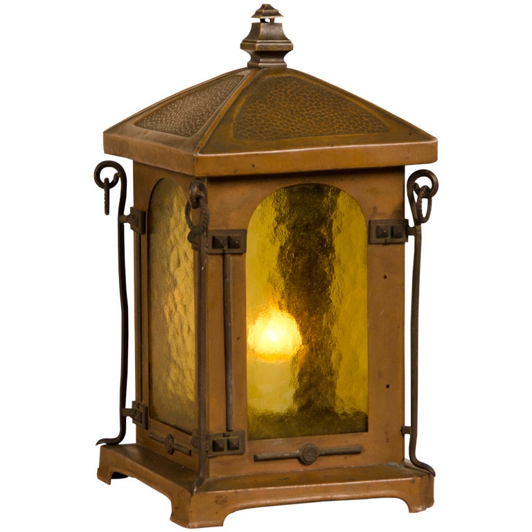 Antique French Art Nouveau Period Copper Table Top Lantern circa 1900 For Sale at 1stdibs