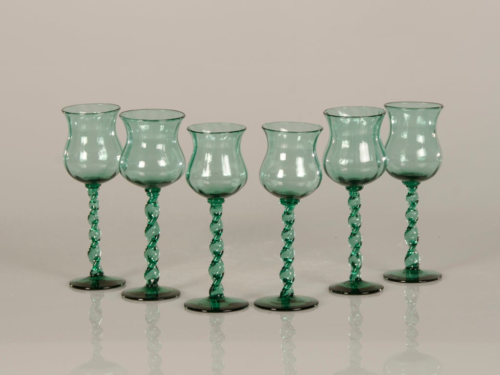 Antique French Set of Six Hand Blown Wine Glasses circa 1875 For Sale