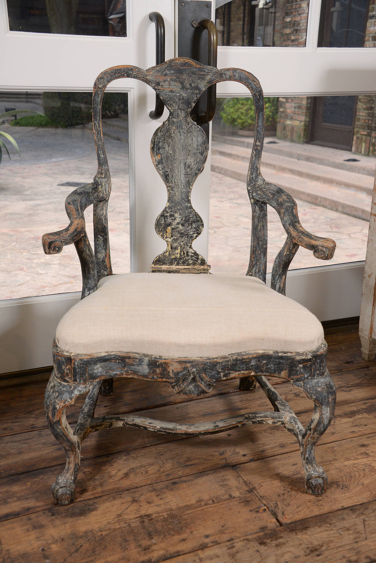 Handsome Swedish painted chair in the Rococo period, circa 1760. Wonderful hand scraped paint finish back to original traces of paint. A great chair.