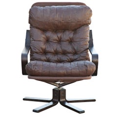 Retro Westnofa Scandinavian Rosewood & Leather Lounge Chair