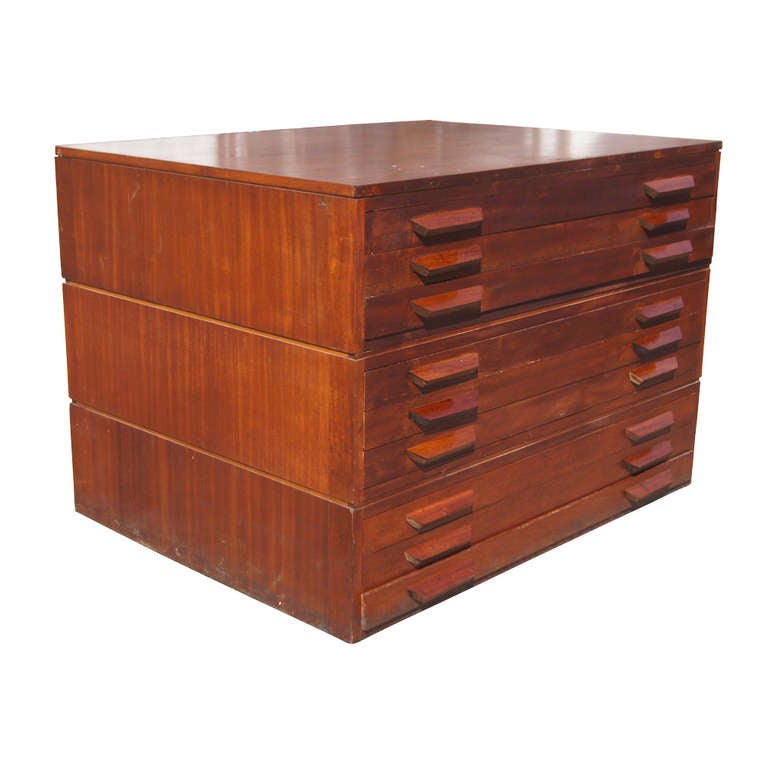 Finely crafted, architect's, Danish Modern, 9 drawer, flat file cabinet.