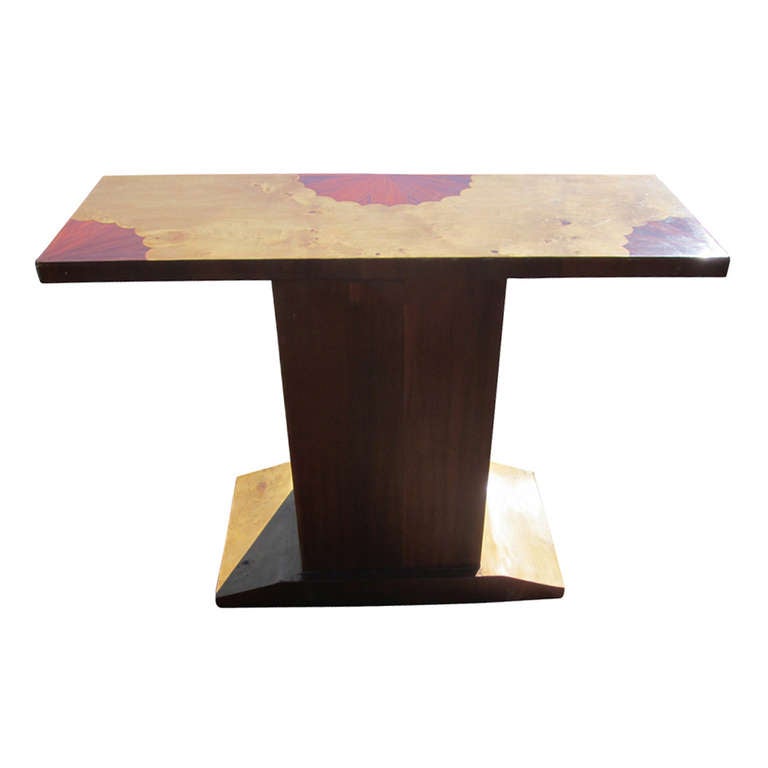 Unknown Art Deco Style Three Drawer Maple Burl Console Table