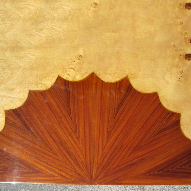 20th Century Art Deco Style Three Drawer Maple Burl Console Table