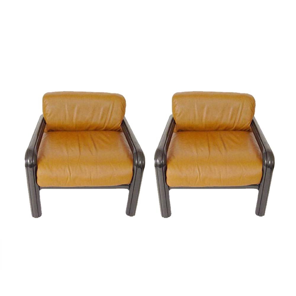 Pair Gae Aulenti For Knoll Leather Lounge Chairs