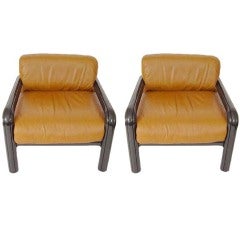Pair Gae Aulenti For Knoll Leather Lounge Chairs