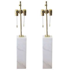 Pair of Robsjohn-Gibbings Carrara Marble Table Lamps for Hansen
