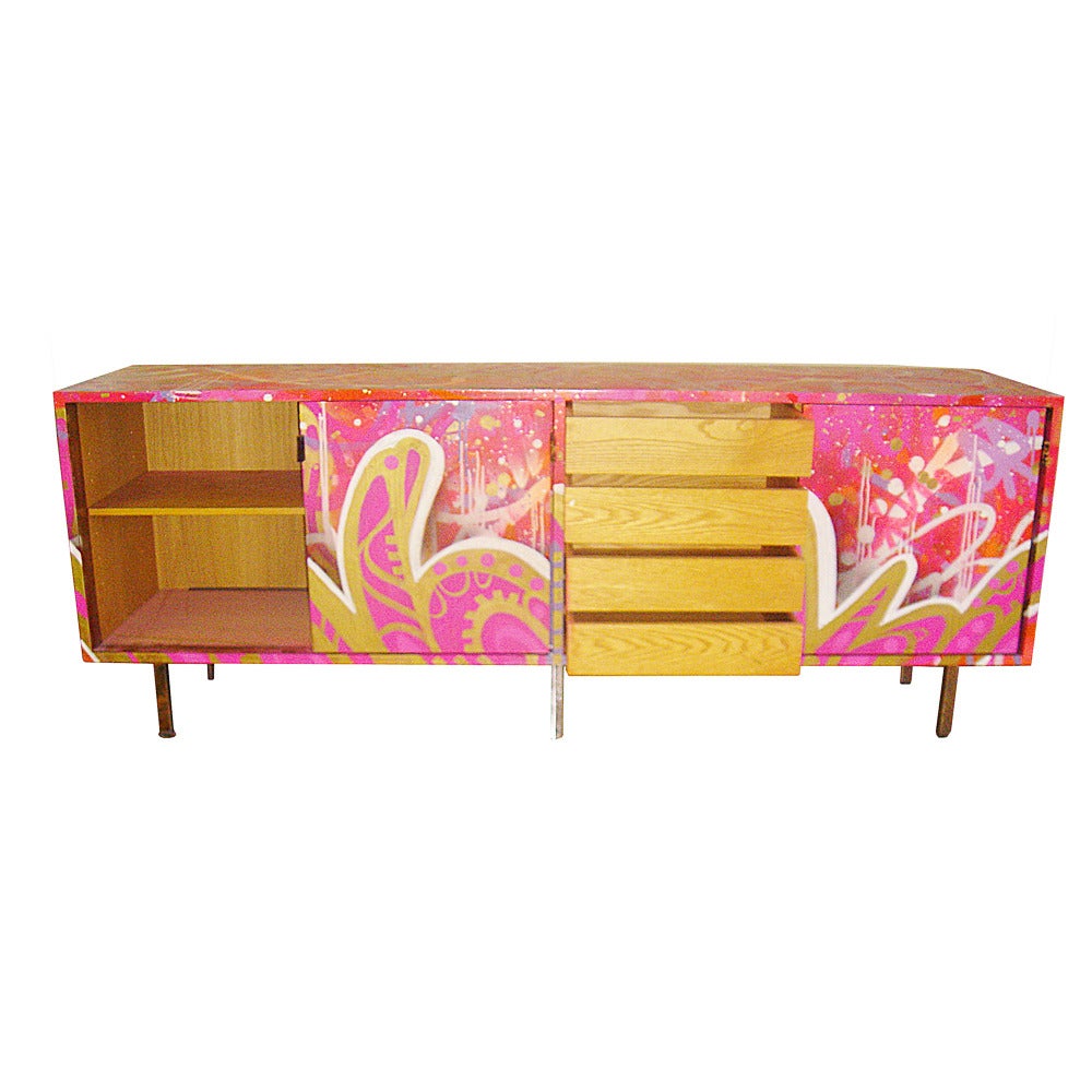 American Vintage Florence Knoll Credenza with Graffiti Reimagined by Artist GONZ0247