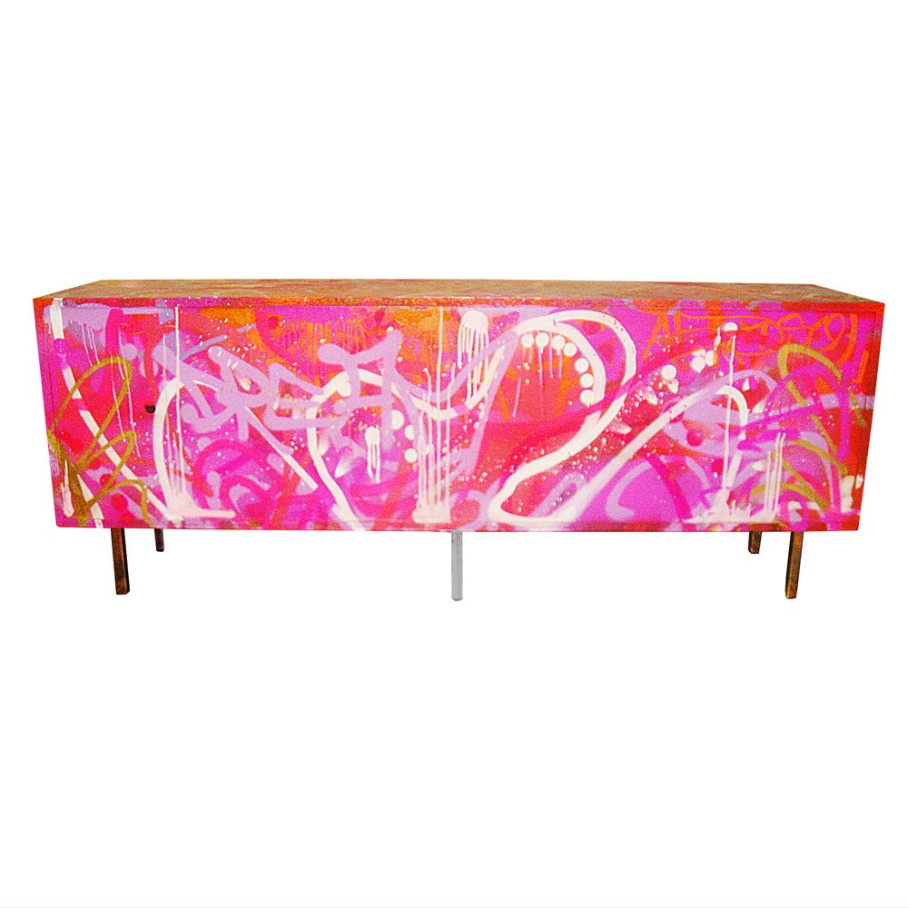 Vintage Florence Knoll Credenza with Graffiti Reimagined by Artist GONZ0247 1
