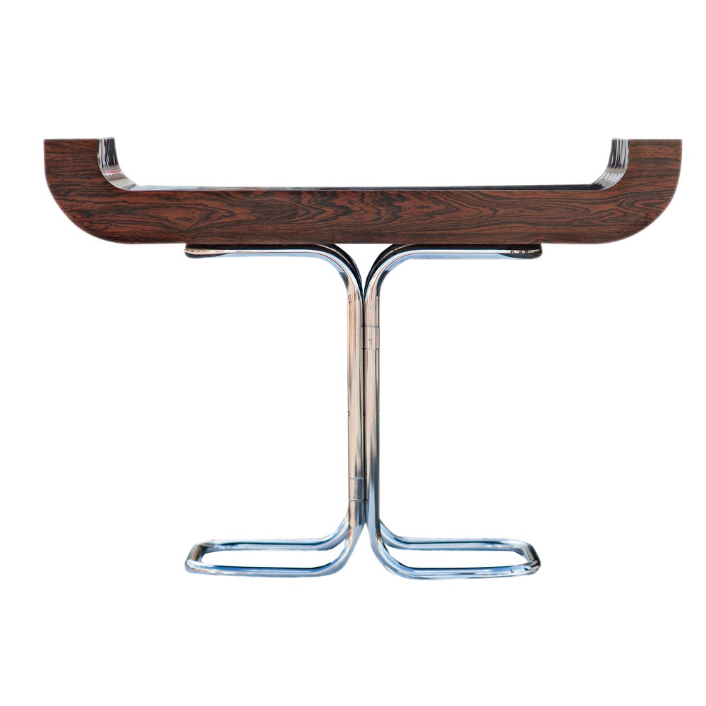 Table console chromée en bois de rose Robert Heritage en vente