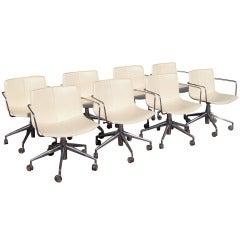 Vintage Eight Cream Leather Management Chairs In The Manner Of Pieff