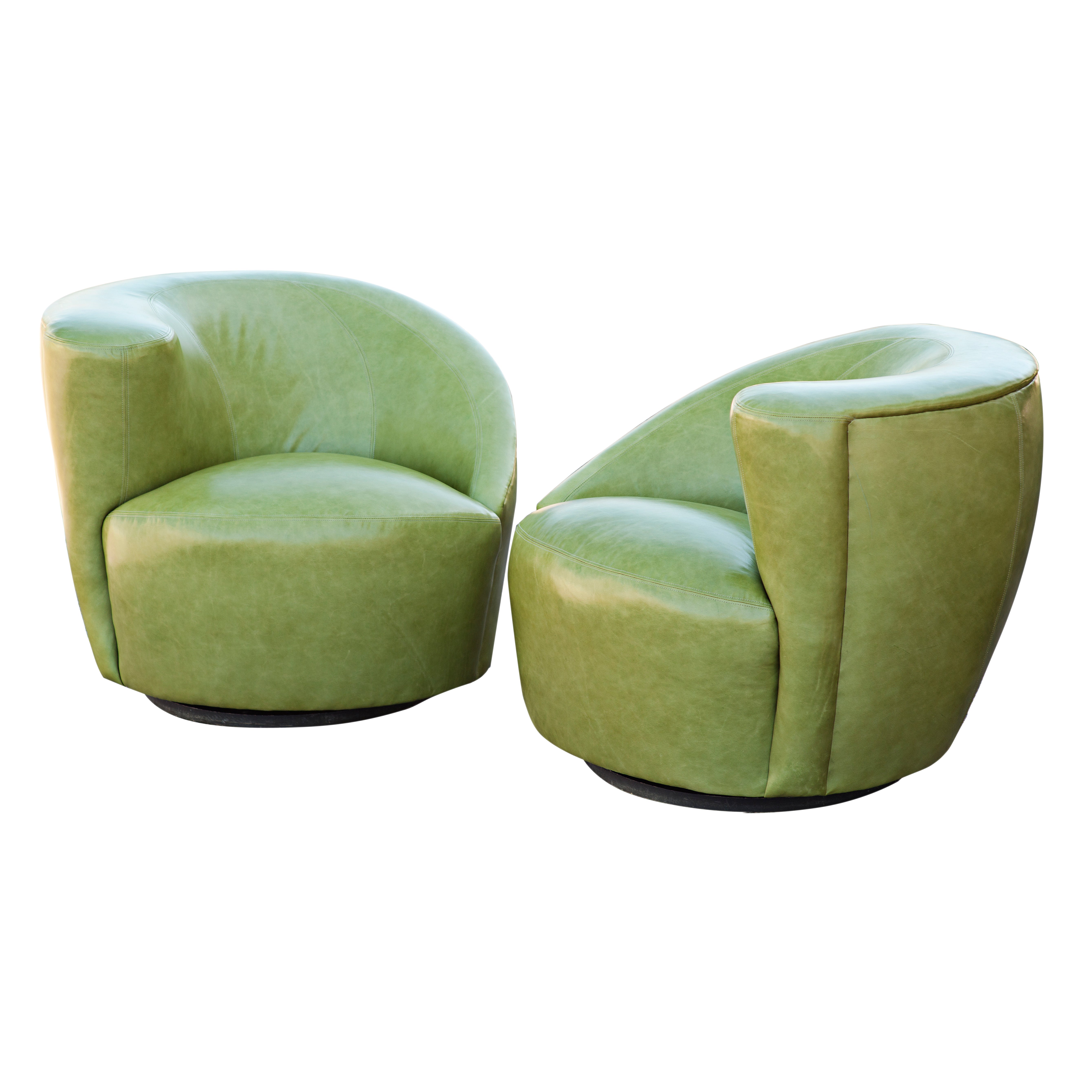Pair Of Vladamir Kagan Patent Leather Nautilus Swivel Lounge Chairs