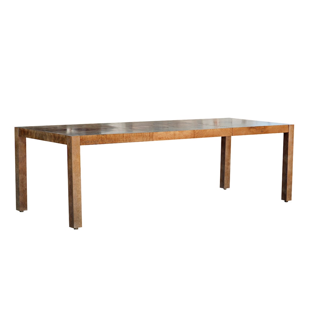 Milo Baughman Style Burled Extension Dining Table