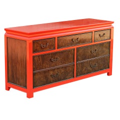 Century Chin Hua Burled Ash And Orange Lacquer Dresser