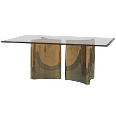 Mastercraft Brass Double Pedestal Hollywood Regency Dining Table