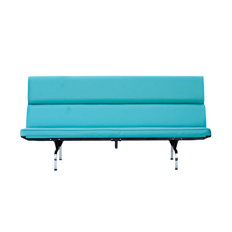 A Mid-Century Modern Sofa Compact designed by Charles and Ray Eames and made by Herman Miller. The Eames sofa Compact works where bulkier sofas don't. The clean profile and crisp, light scale evolved from a built-in sofa that Charles and Ray Eames