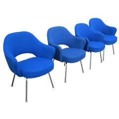 Eero Saarinen for Knoll Blue Executive Arm Chairs Set of Four