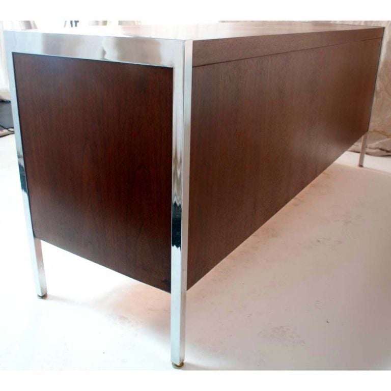 American Jasper Walnut And Chrome Credenza