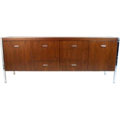 Vintage Jasper Walnut And Chrome Credenza