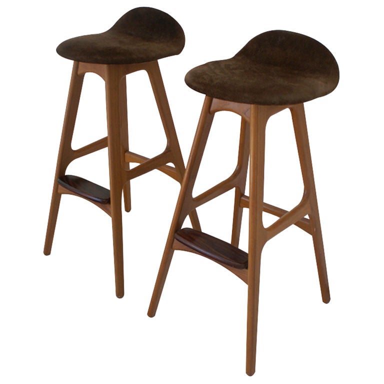 Pair Of Erik Buch Teak Scandinavian Bar Stools