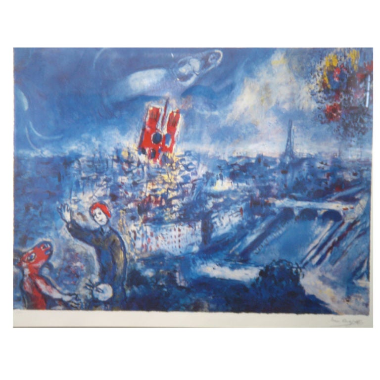 Marc Chagall "View Of Paris" Lithograph