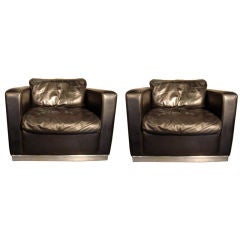 Pair Of Black Leather Lounge Chairs By iiL For Herman Miller