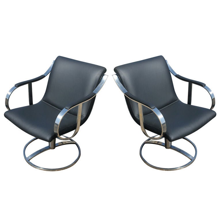 Pair of Gardner Leaver for Steelcase Black Swivel Lounge Chairs