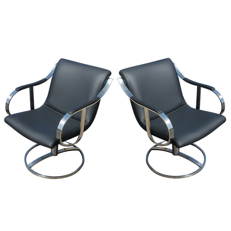 Pair of Gardner Leaver for Steelcase Black Swivel Lounge Chairs  