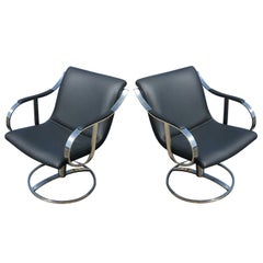 Pair of Gardner Leaver for Steelcase Black Swivel Lounge Chairs  