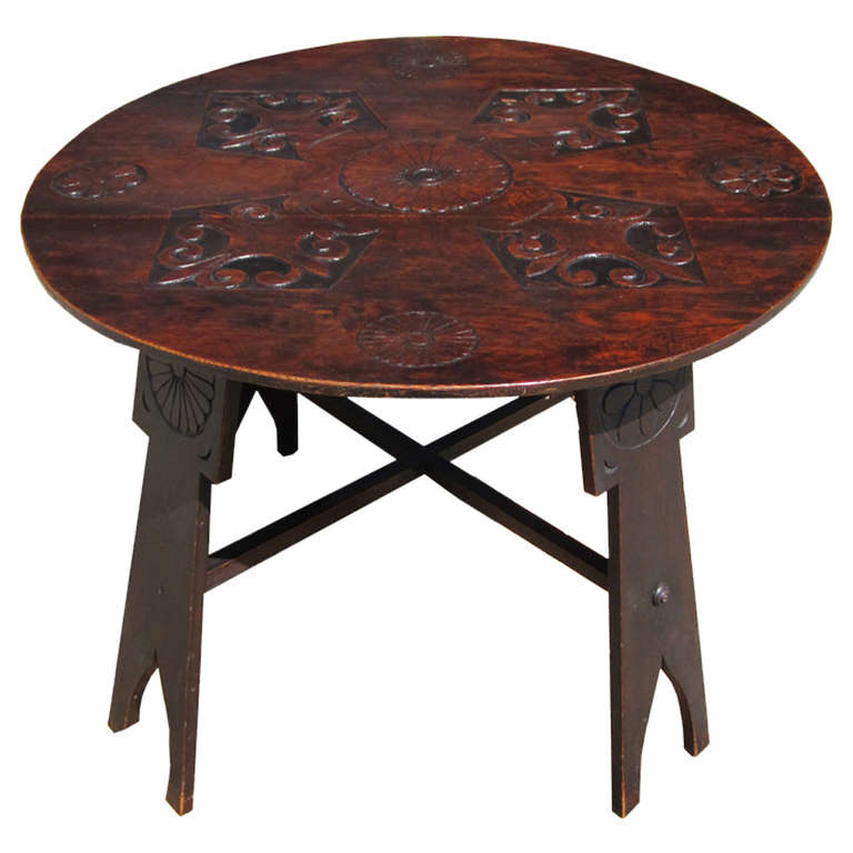 Arts and Crafts Hand Carved Wooden Side Table at 1stdibs
