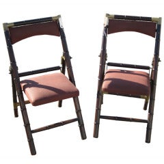 Italian Style Bamboo and Brass Campaign Folding Chairs; Pair