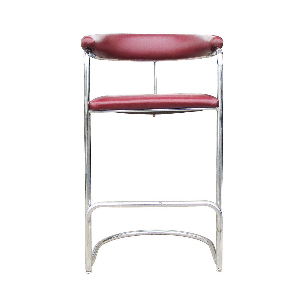 Vintage Lorenz Thonet chrome stool. Manufactured with a chrome tubular frame, with red composite upholstery.  

30