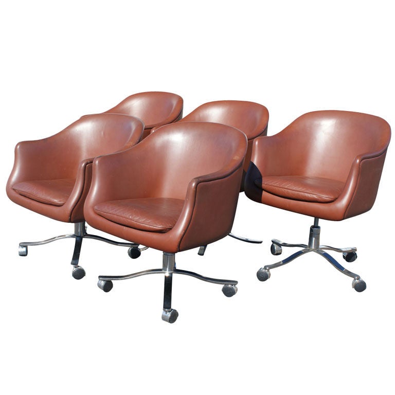 1 Nicos Zographos Bucket Chair For, Brown Leather Bucket Office Chair