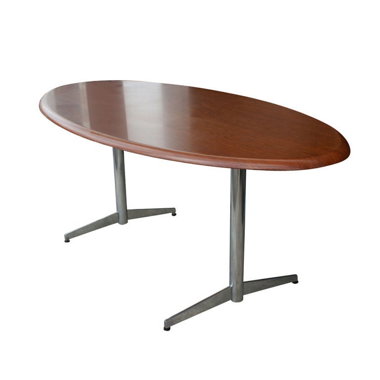 Stow Davis Oval Walnut Table Desk For Sale