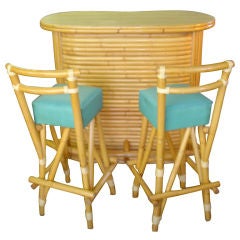 Vintage Rattan Tiki Bar And Stools