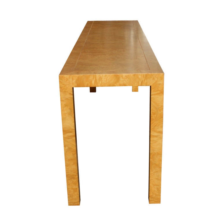 Long Blond Burled Parsons Style Console Table