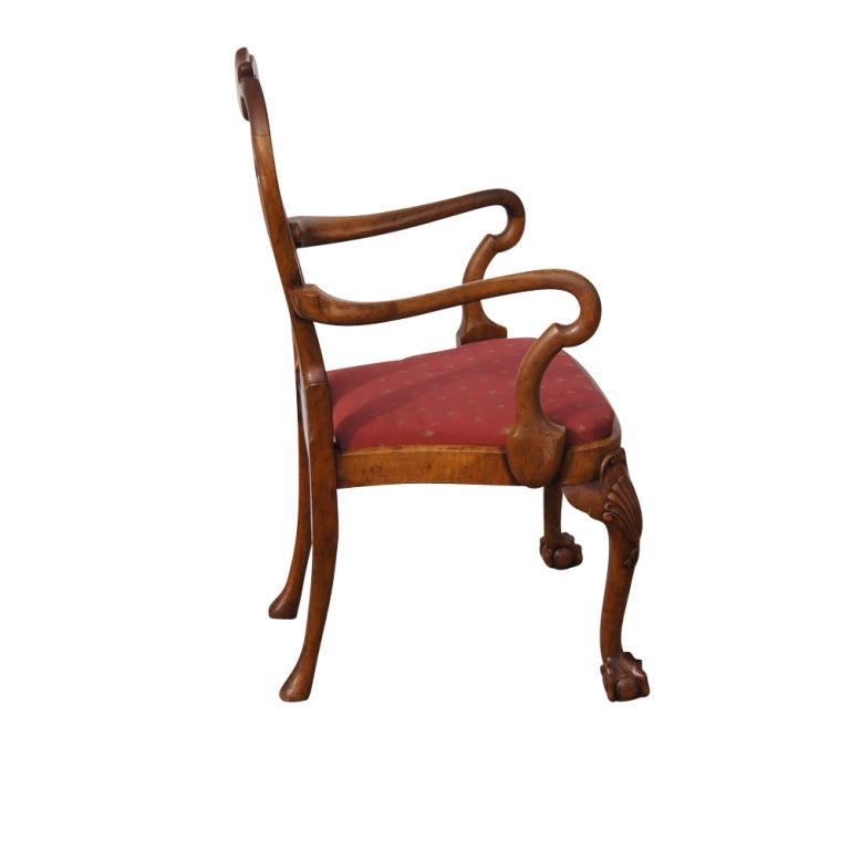 American Chippendale Style Walnut Arm Chair For Sale